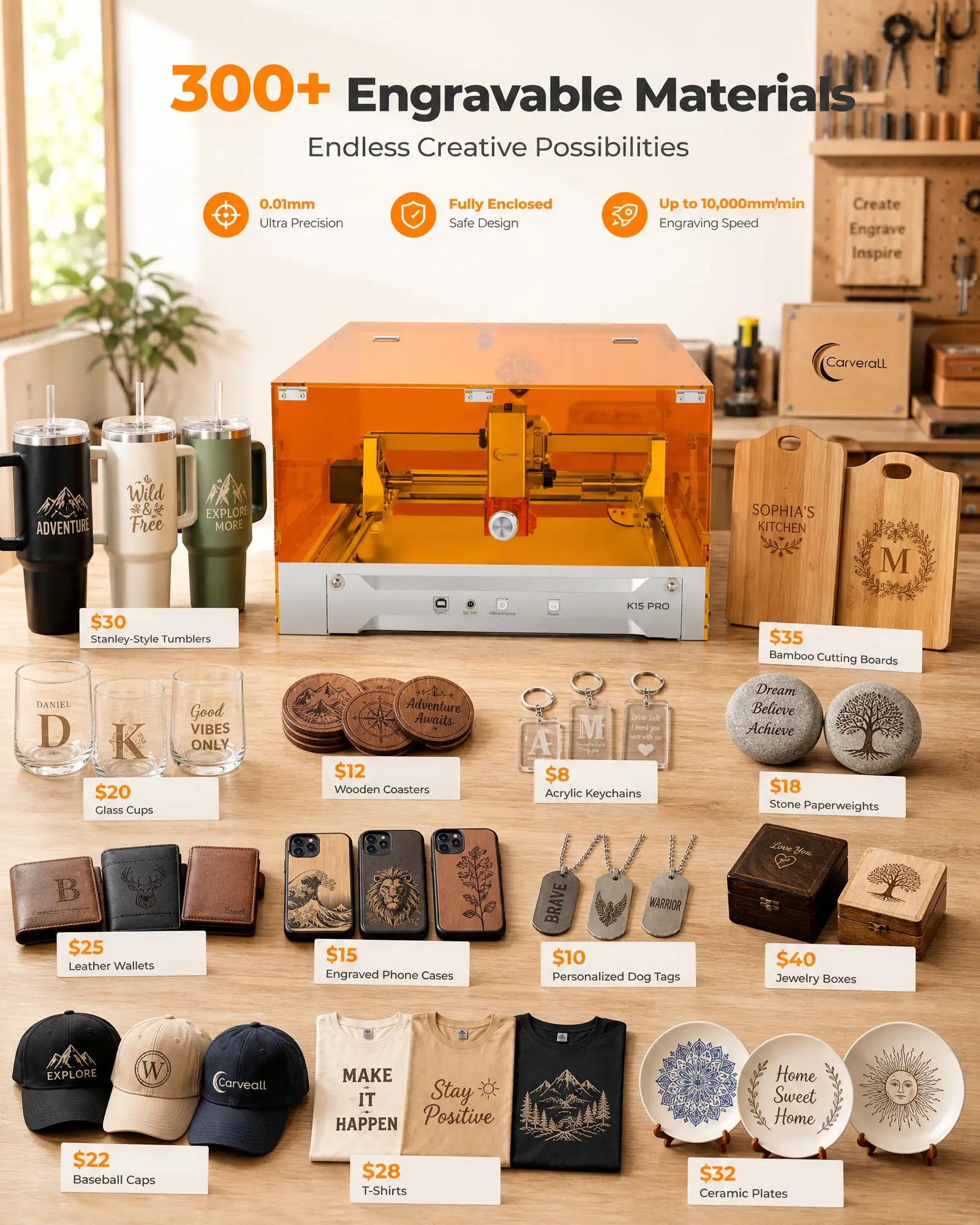 Carverall K15 Pro Mini Portable Laser Engraver | 300x200mm